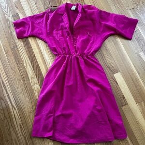 Size 10 Vintage Caliche 1980's dress.  Fuschia.  Full skirt.  Button up front.